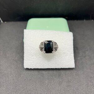 Black Square Cz Silver Ring - Size 9